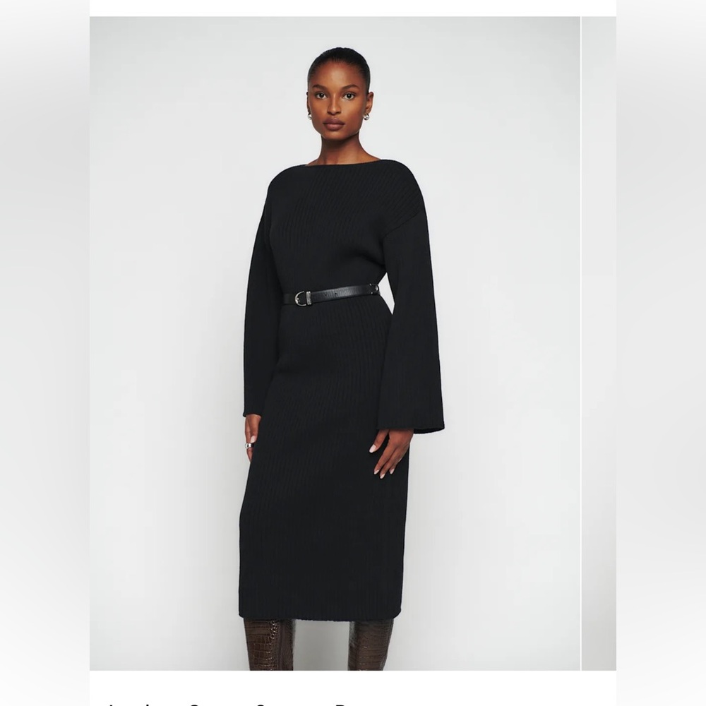 NWT Reformation Lyndsey Cotton Black Sweater Dress Size S